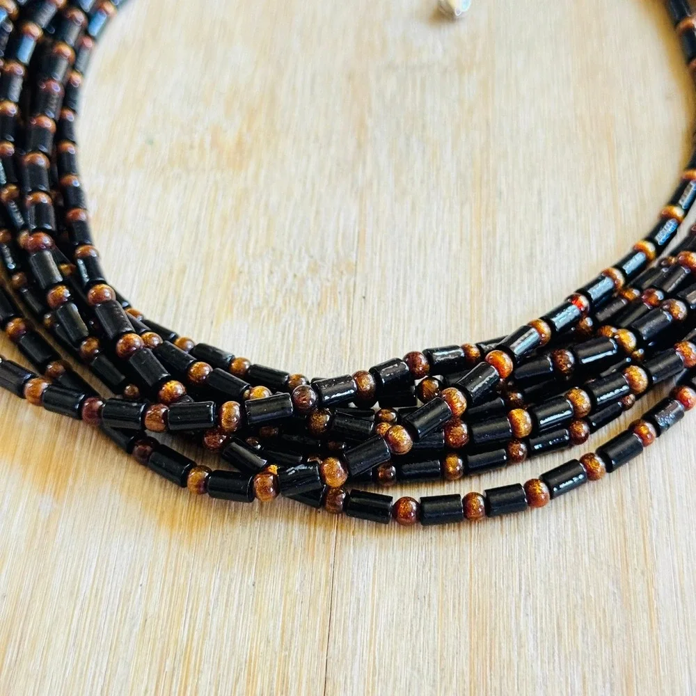 Jay King DTR Desert Rose Trading Necklace Black Gold Coral beaded Sterling 925